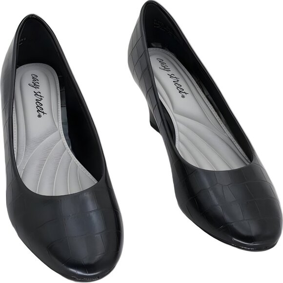 Easy Street Ballari Black Croco Pump Dress Heels US 8.5M - Picture 1 of 6